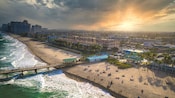 A beach and boardwalk in Fort Lauderdale at sunset A beach and boardwalk in Fort Lauderdale at sunset