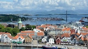 A waterfront promenade with shops and cafes in Stavanger, Norway