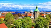 A lush cityscape of Stavanger, Norway with the Valberg tower