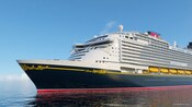 El barco Disney Adventure navegando en mar abierto