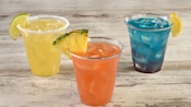 Cocktails served with lemon, lime or pineapple