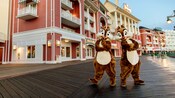 Chip and Dale posing for a photo on Disney's BoardWalk
