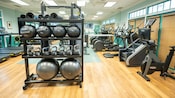The Old Key West Exercise Room, with treadmills, elliptical machines, a stair climber and free weights