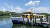 A docked water taxi at Disney’s Grand Floridian Resort & Spa