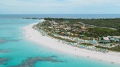 An aerial view of Disney Lookout Cay at Lighthouse Point and the Bahamian coastline