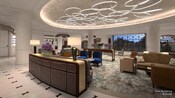 The Lobby lounge area at Disney’s Riviera Resort, furnished with chairs, sofas and tables