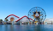 A view of Pixar Pal A Round  Swinging and the Incredicoaster at Pixar Pier
