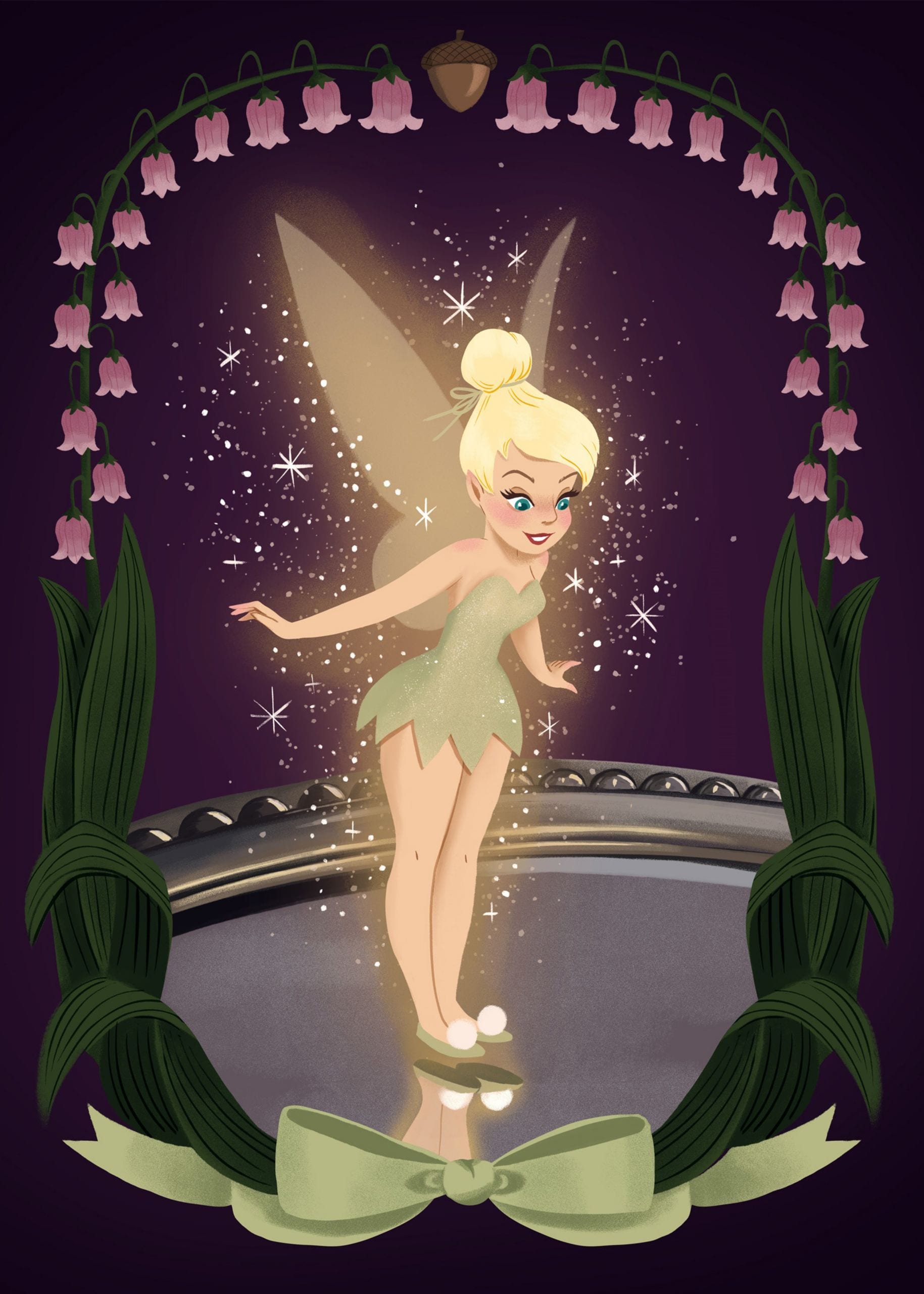 A piece of art depicts Tinker Bell surrounded by pixie dust