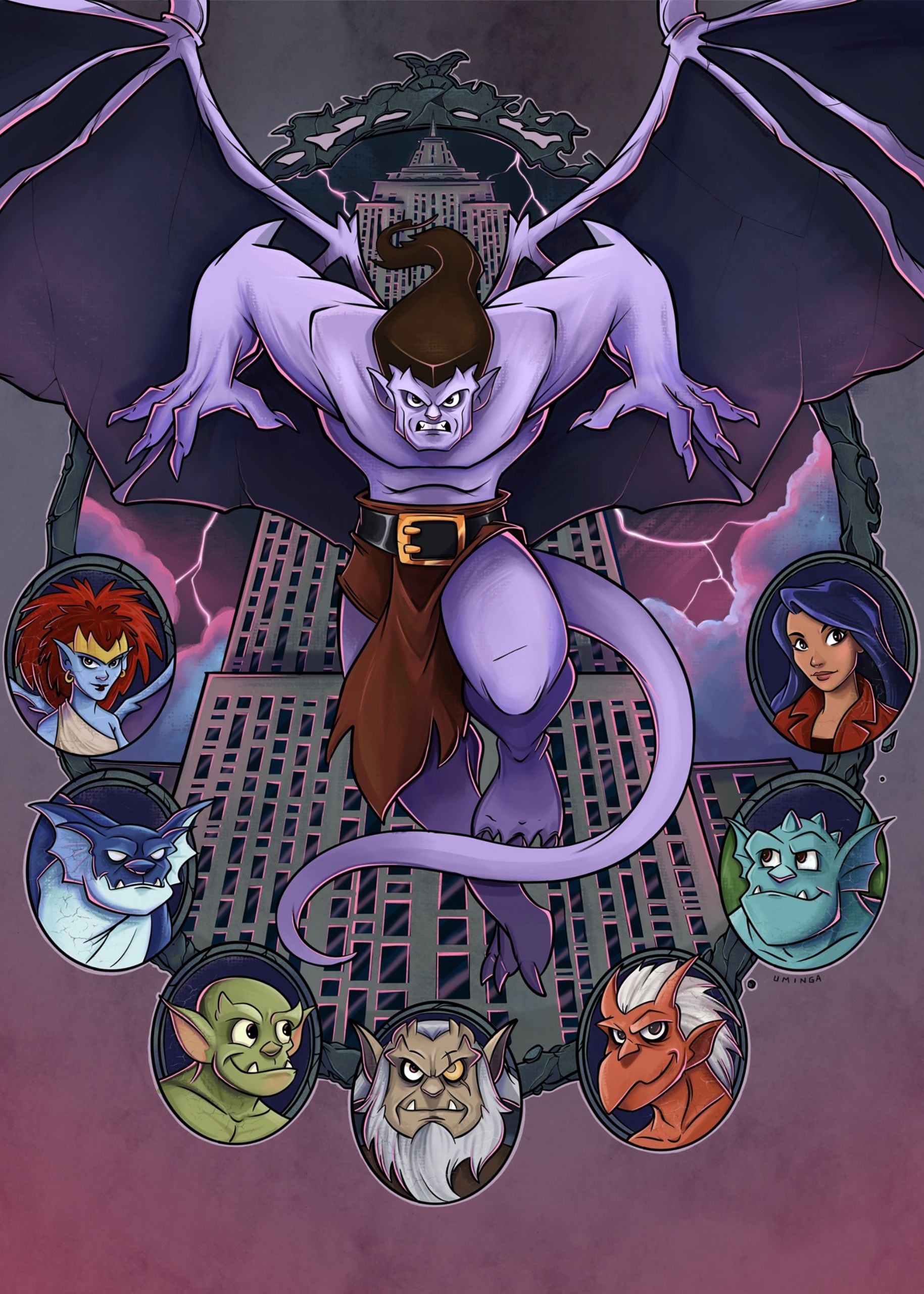 A piece of art depicts the characters from the Disney animated TV show Gargoyles