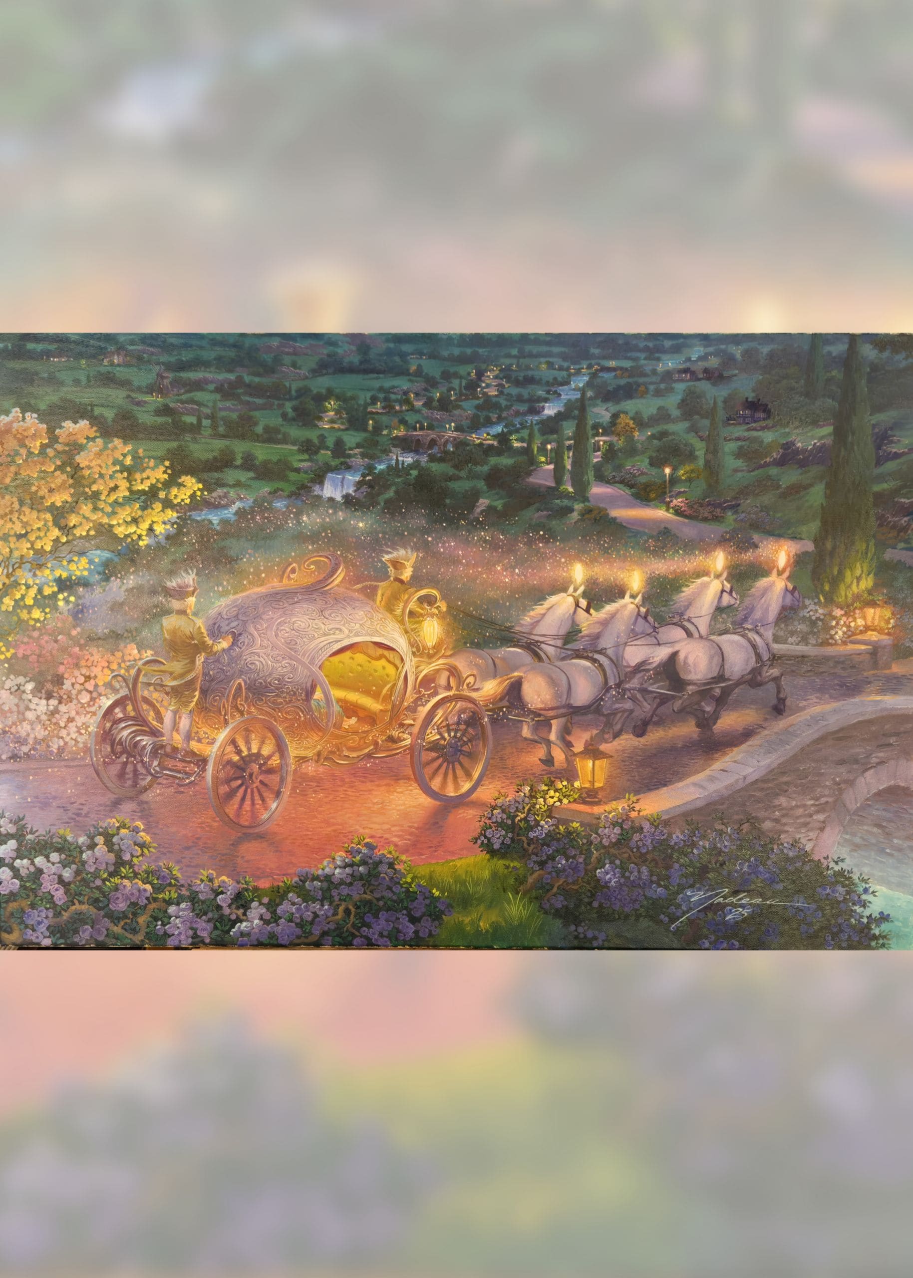 A piece of art depicts Cinderella’s coach, complete with horses, a coachman and a footman