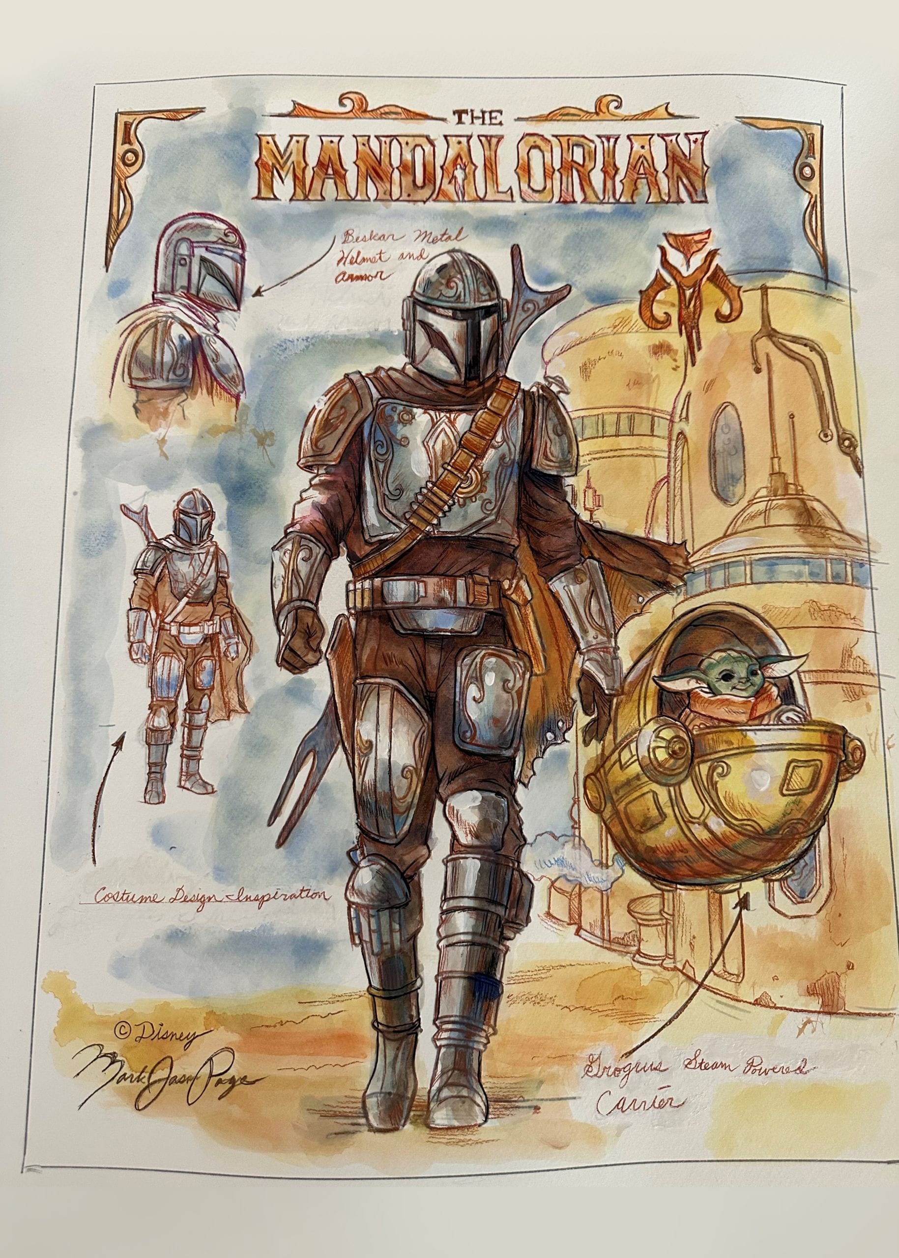 A piece of art depicts Din Djarin and Grogu from the Disney Plus TV series The Mandalorian