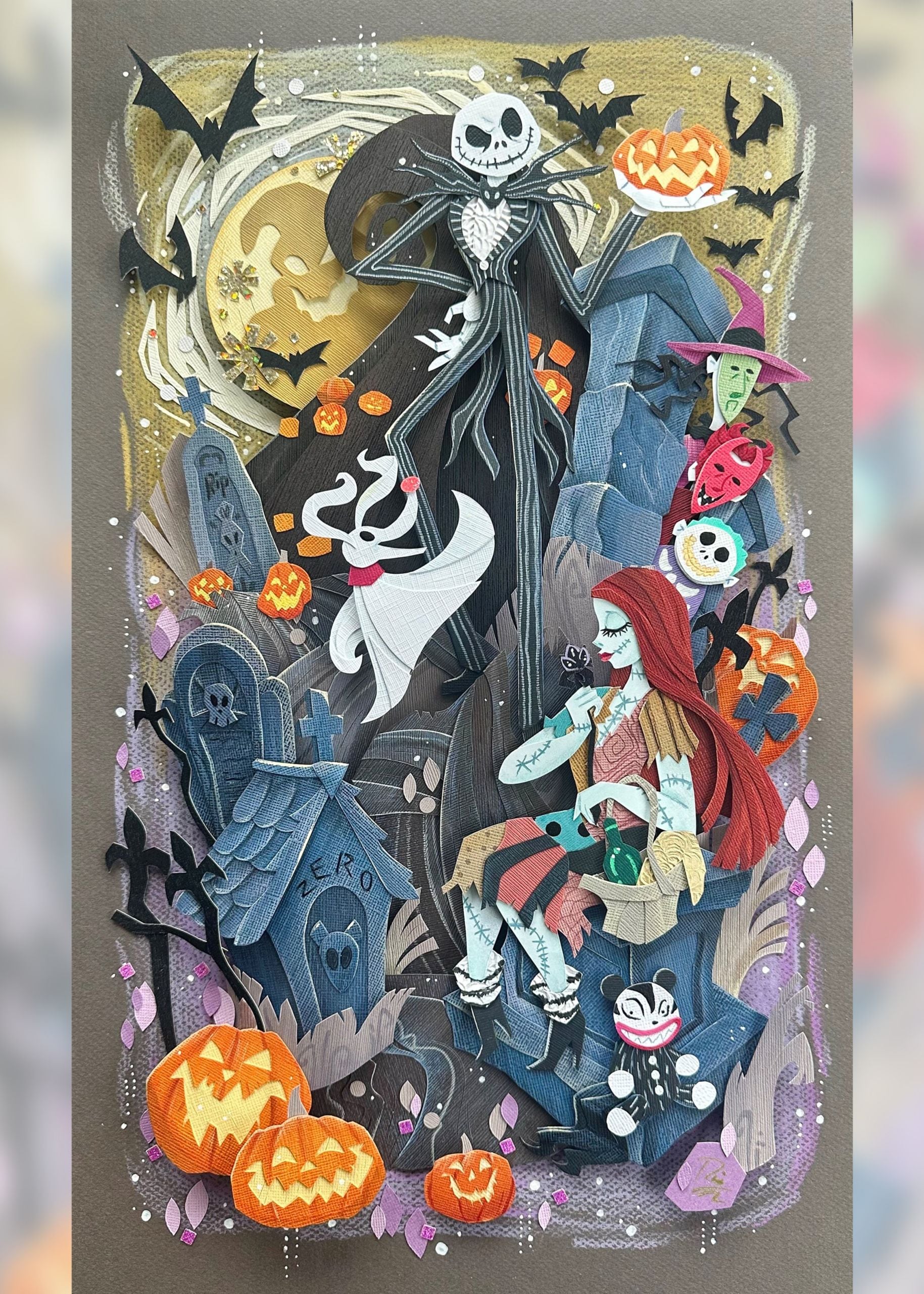 A piece of art depicts Jack Skellington, Sally and other characters from the Disney animated film Tim Burton’s The Nightmare Before Christmas
