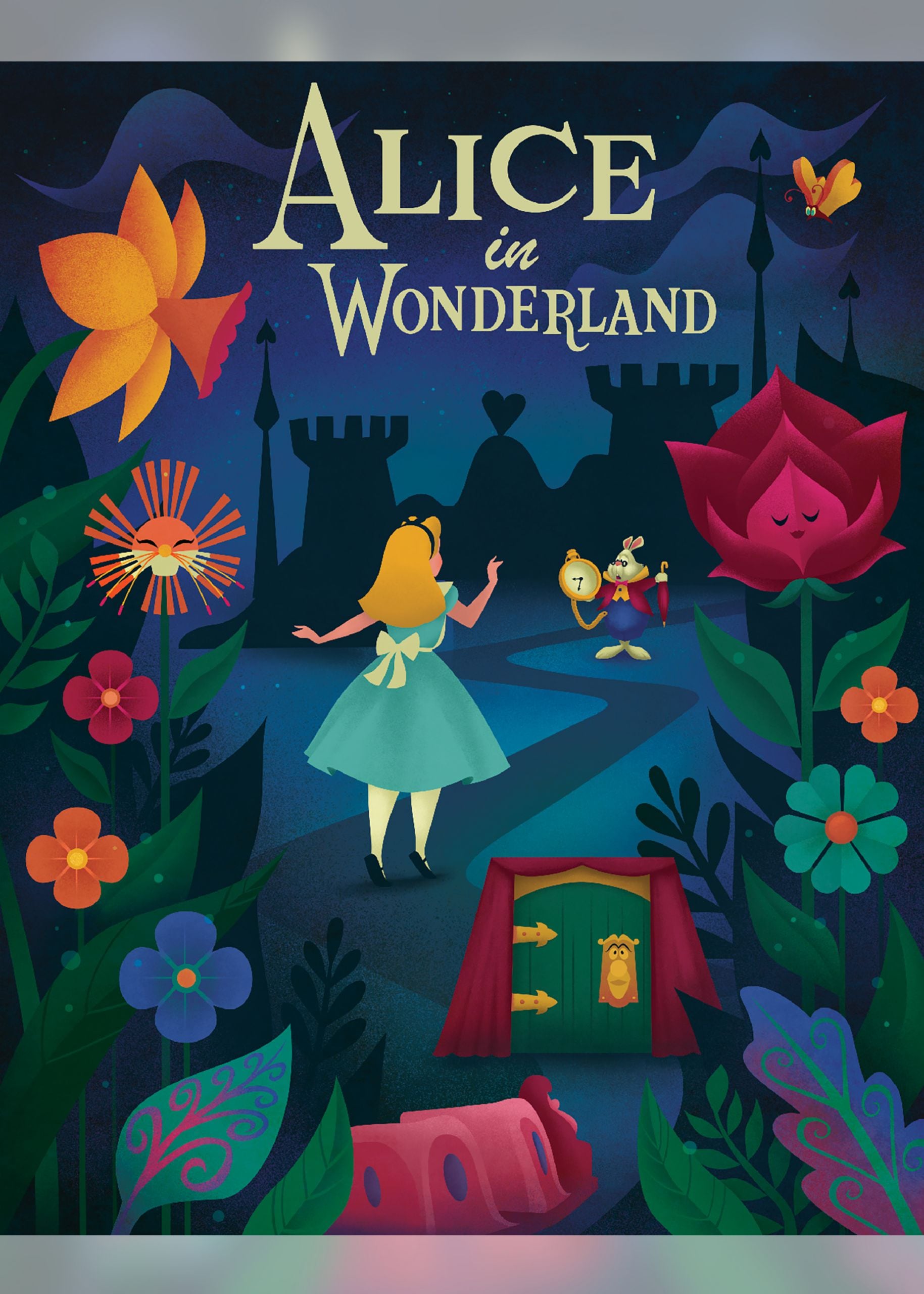 A piece of art depicts Alice and the White Rabbit from The Disney animated film Alice in Wonderland