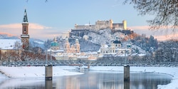 The Danube River flows by snowy Salzburg, Austria The Danube River flows by snowy Salzburg, Austria