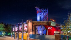 The exterior of WEB SLINGERS A Spider Man Adventure at night