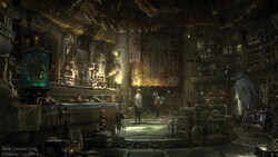 Visitors to Black Spire Outpost peruse goods from across the galaxy at Dok-Ondar’s Den of Antiquities