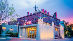 The exterior of WEB Suppliers at sunset