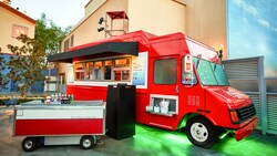 The Studio Catering Co snack truck with a Coca Cola beverage cart stationed in front