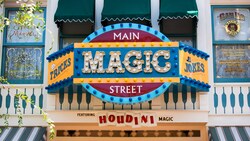 The exterior sign of Main Street Magic Shop in Disneyland Park