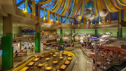 Sunshine Seasons food court with high ceiling and a massive glass roof