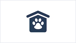 An icon of a dog paw on a dog house wall