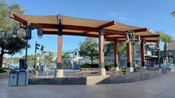 The Lakeview Stage at Disney Springs featuring an open air wooden pavilion  