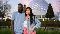 A couple smiles in World Celebration Gardens