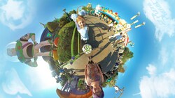 Two Guests appear with Buzz Lightyear in a special effect shot taken in Toy Story Land at Disney’s Hollywood Studios