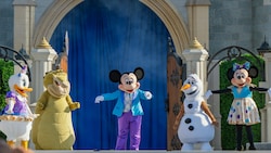 Mickey Mouse and other Disney Characters onstage during Mickey’s Magical Friendship Faire	