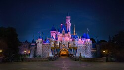 Sleeping Beauty Castle illuminated at night