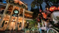 The Haunted Mansion with decorations inspired by ′Tim Burton’s The Nightmare Before Christmas′ at the Disneyland Resort