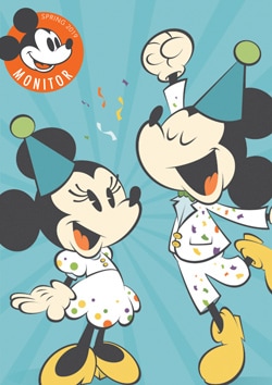 Mickey Mouse y Minnie Mouse vestidos de fiesta en la portada de Mickey Monitor