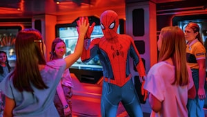 Spider Man greeting Guests at the Marvel Super Hero Academy on a Disney Cruise Line ship