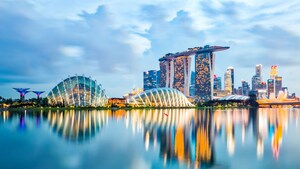 Gardens by the Bay and the Marina Bay Sands Singapore Hotel at night