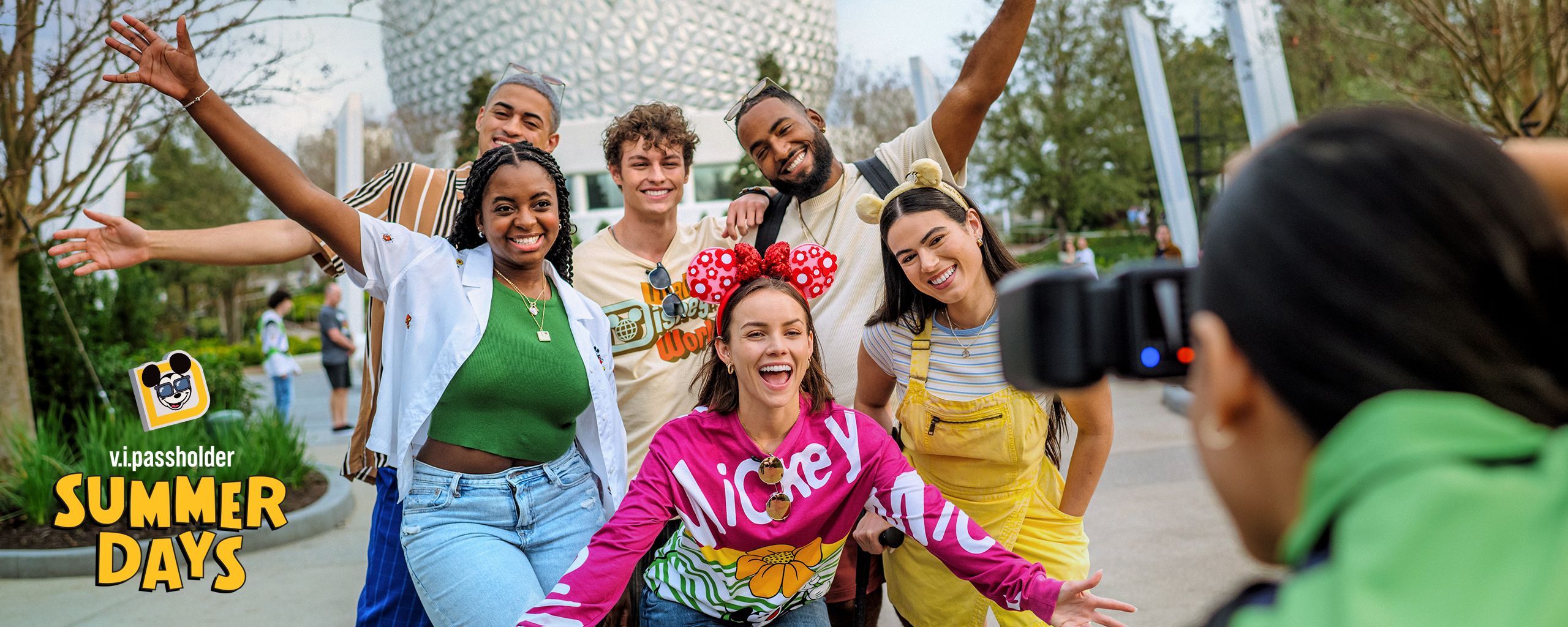 A group of Guests posing for a photo during V I Passholder Summer Days