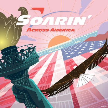 The logo for Soarin’ Across America featuring the Statue of Liberty torch and a bald eagle flying over the American flag