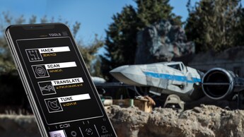 Los controles de la aplicación Play Disney Parks para Star Wars Galaxy's Edge en un teléfono móvil