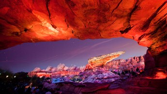 The desert backdrop to Cars Land, with huge rock formations