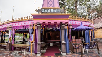 The medieval-style entrance to the Fantasy Faire Royal Theater in Disneyland