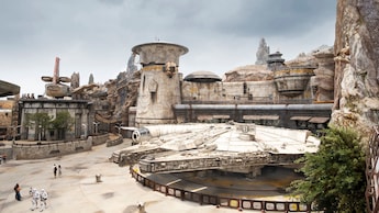 A First Order star ship nested in Star Wars Galaxy's Edge