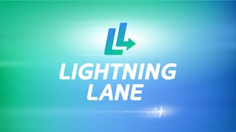 An illustration featuring a logo and the words 'Lightning Lane'