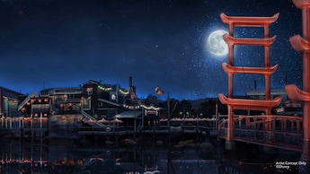 Artist rendering of San Fransokyo Square at night