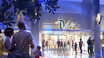 Rendering of people near the main entrance to The D Lander Shop at the Downtown Disney District