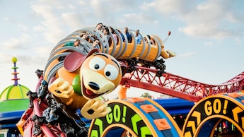 Guests riding Slinky Dog Dash at Disney’s Hollywood Studios