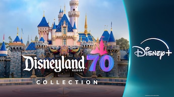 Sleeping Beauty Castle with text that says ‘Disneyland Resort 70 Collection’ and a logo of Disney Plus