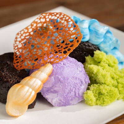 Close-up of colourful nautical-themed dessert