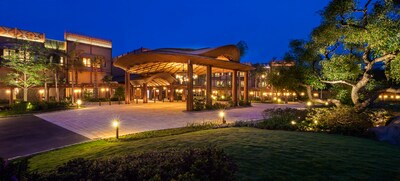 The entrance to Disney's Explorers Lodge at Hong Kong Disneyland