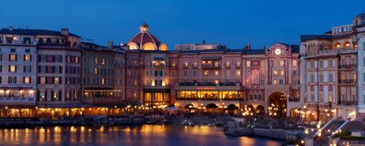 The building exterior and waterfront at Tokyo DisneySea Hotel Miracosta