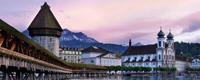 Buildings surrounding Lake Lucerne in Switzerland