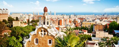 Gaudi's gingerbread style house rise from Park Güell in Barcelona